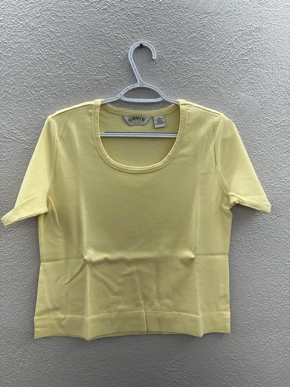 Orvis Womens Shirt Size Small Yellow Short Sleeve Round Neck Cotton NWTs
